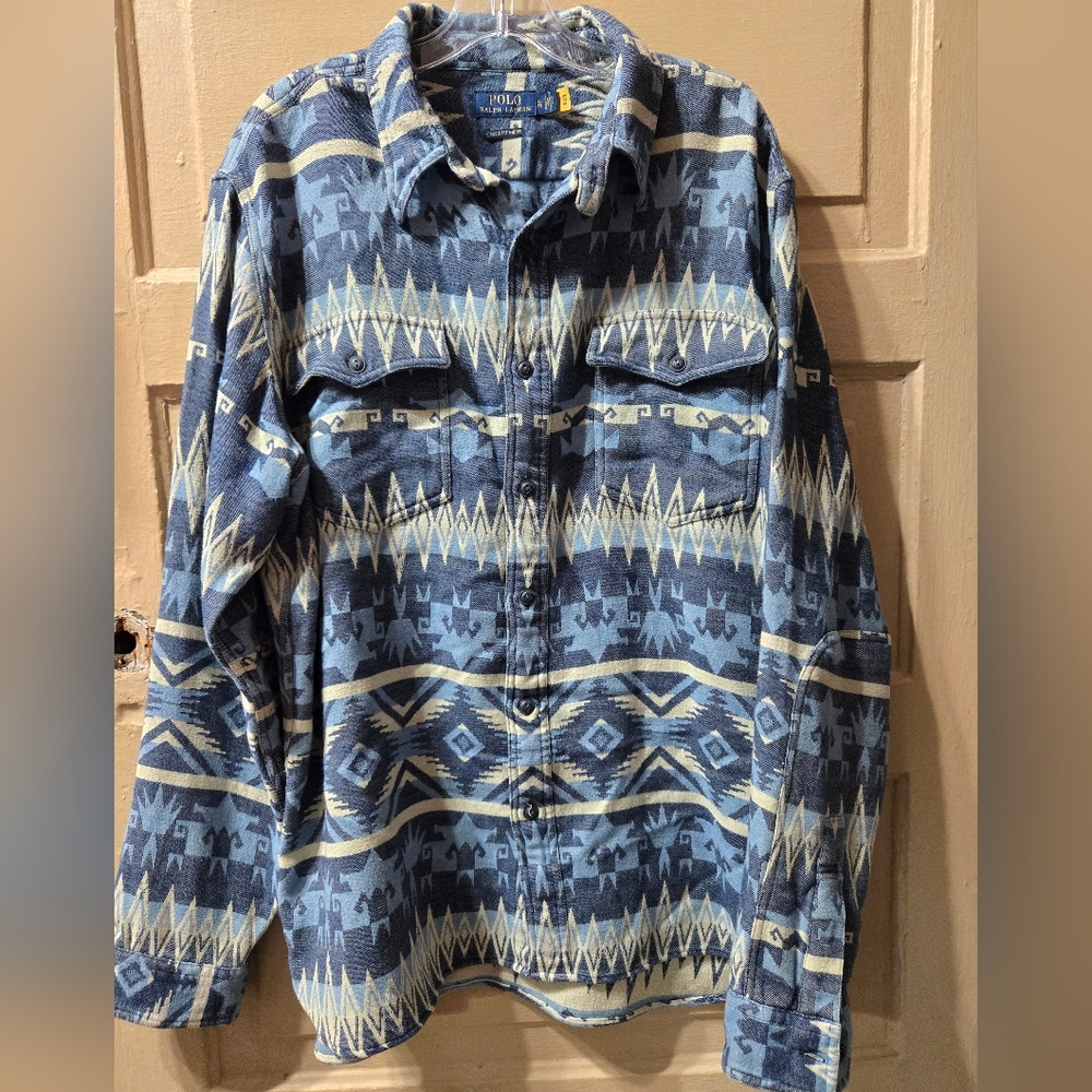 Polo Ralph Lauren Classic Fit Indigo Southwestern Jacquard Button Front Shirt